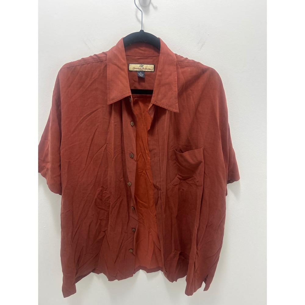 Tommy Bahama Mens XL Rust Orange Silk Cotton Short Sleeve Button Down Camp Shirt